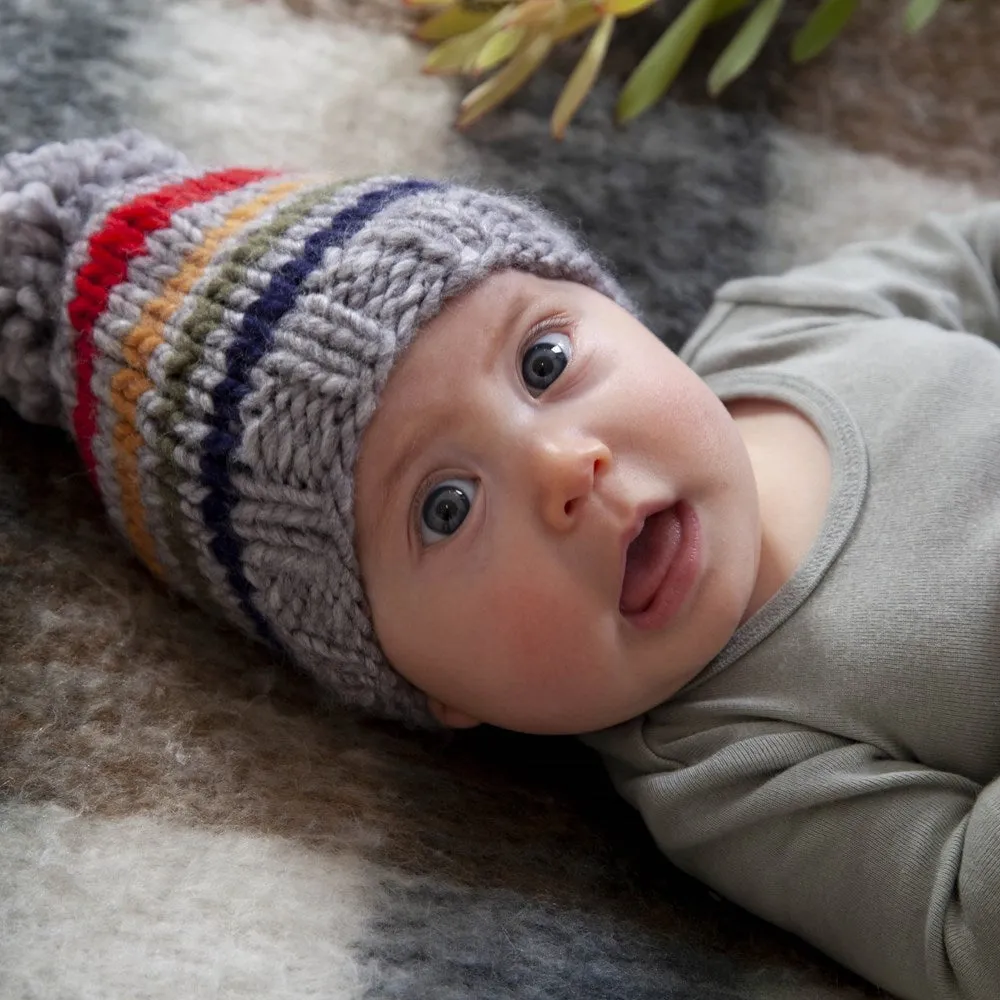 Acorn Kids: Rainbow Stripe Beanie Grey