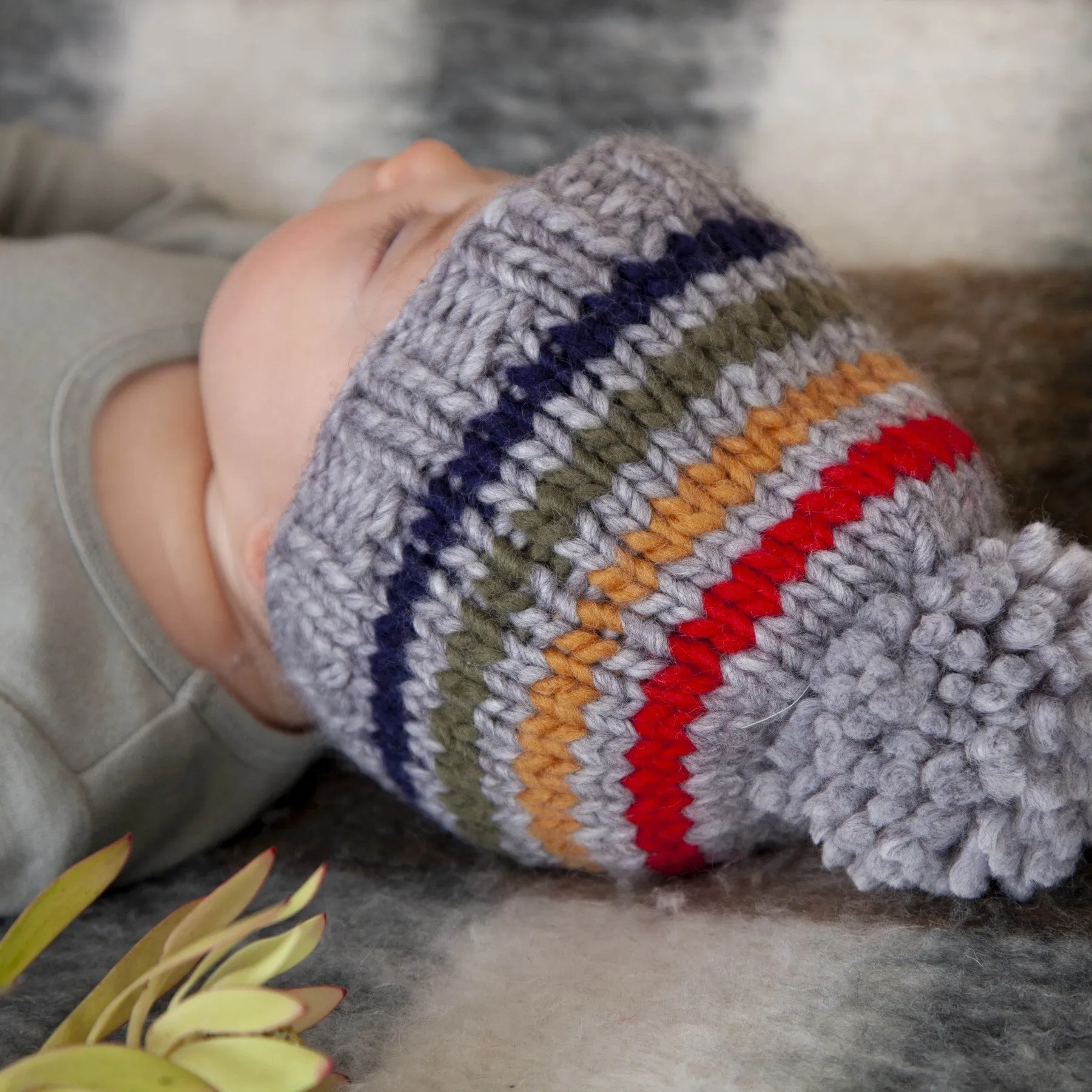 Acorn Kids: Rainbow Stripe Beanie Grey