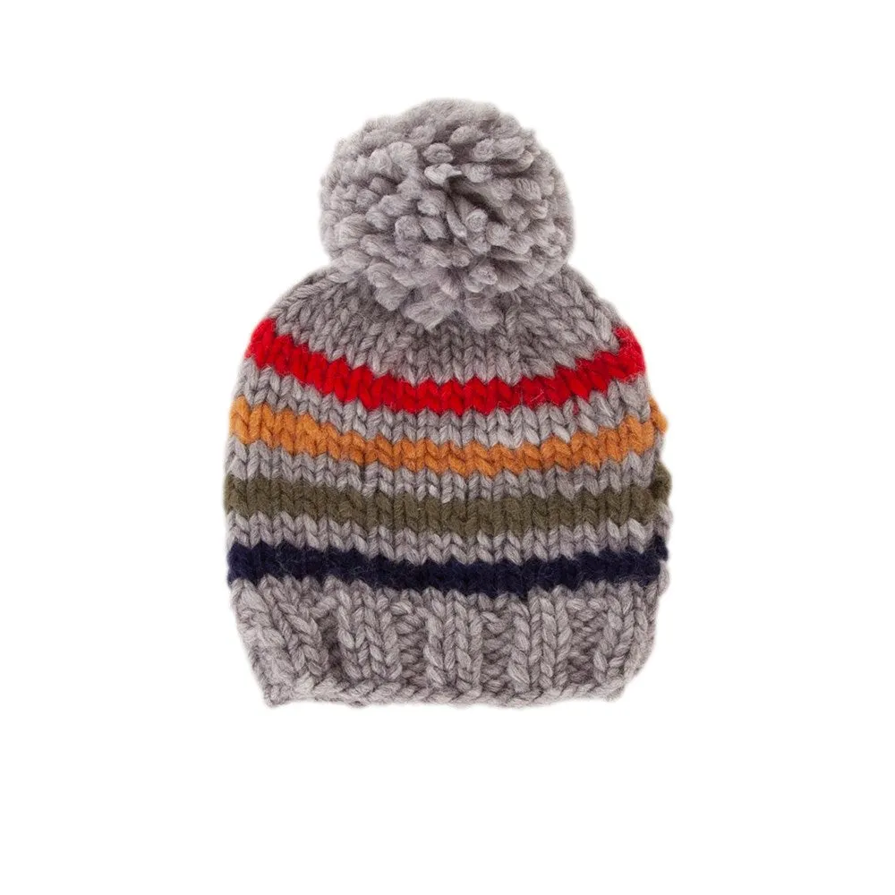 Acorn Kids: Rainbow Stripe Beanie Grey