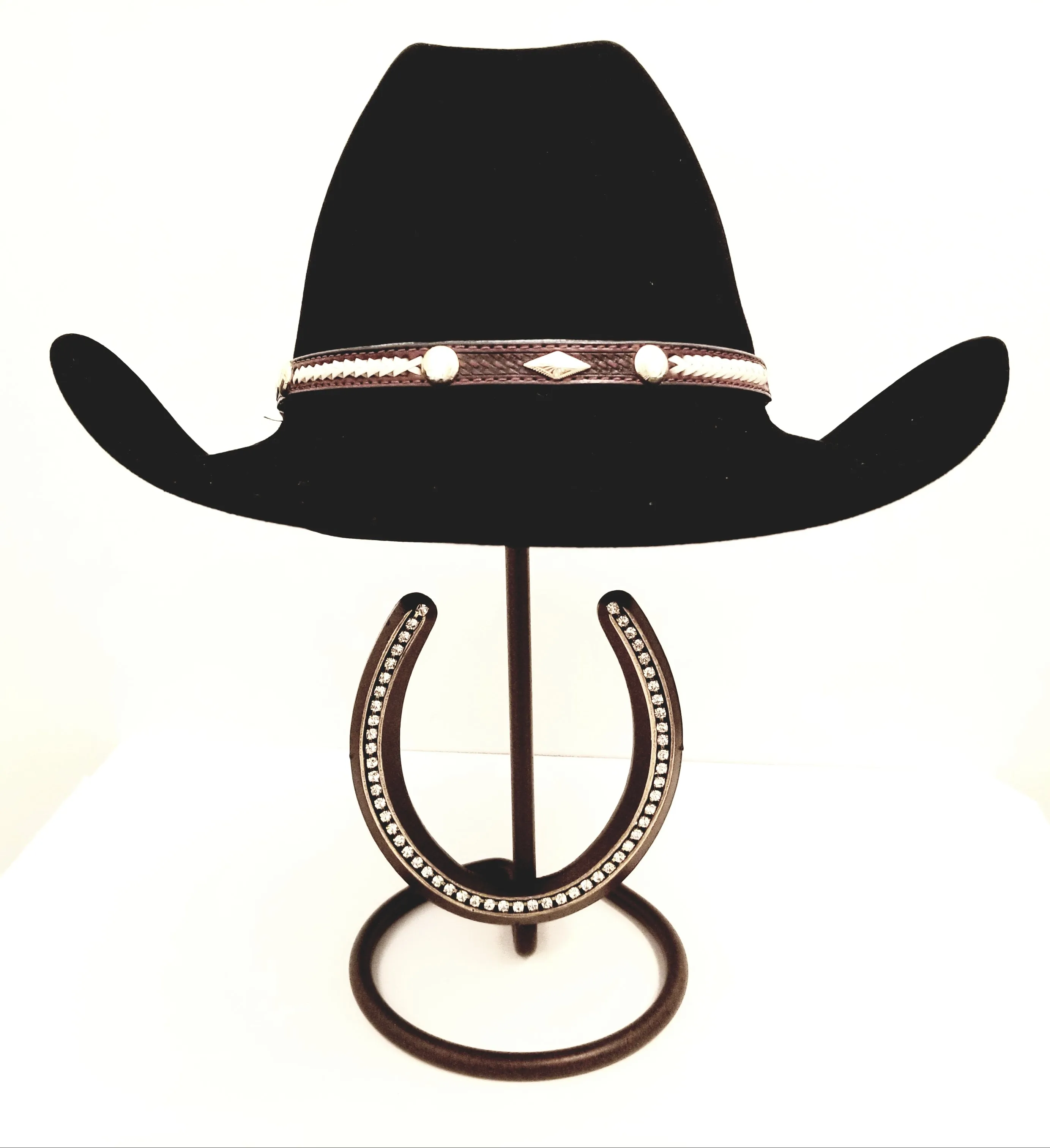 American Made Cowboy Hat Stand with Genuine Rhinestone HorseShoe