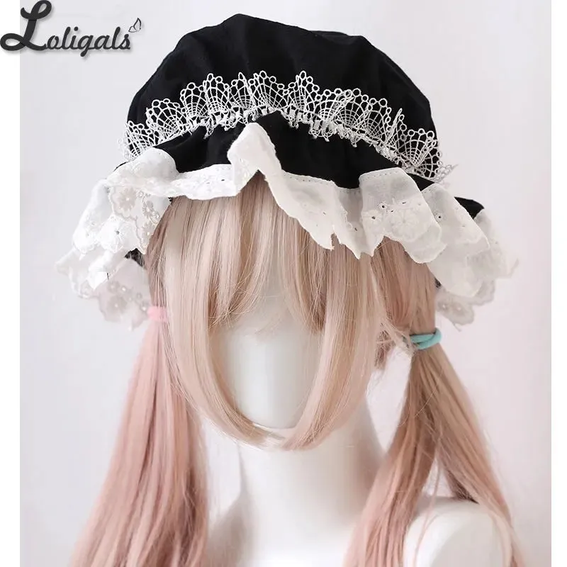 Antique Doll Bonnet Hat Vintage Girl Lolita Eyelet Lace Ruffle Sun Protection Hat