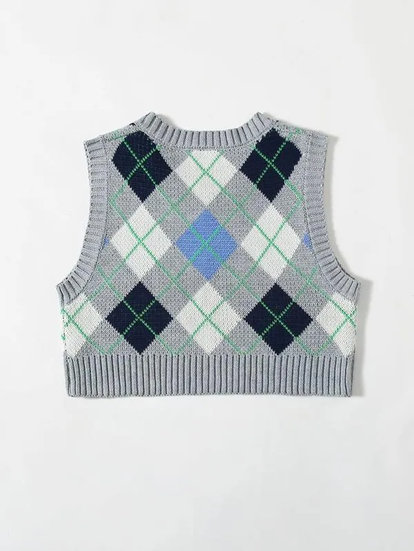 Argyle Pattern Crop Sweater Vest