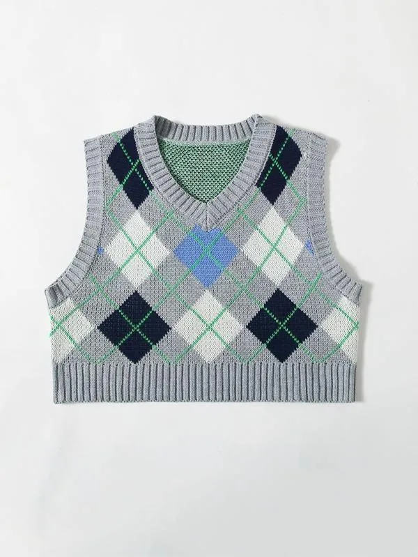 Argyle Pattern Crop Sweater Vest