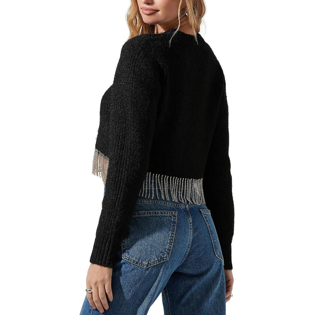 ASTR the Label Womens Wool Blend Rhinestone Crop Sweater