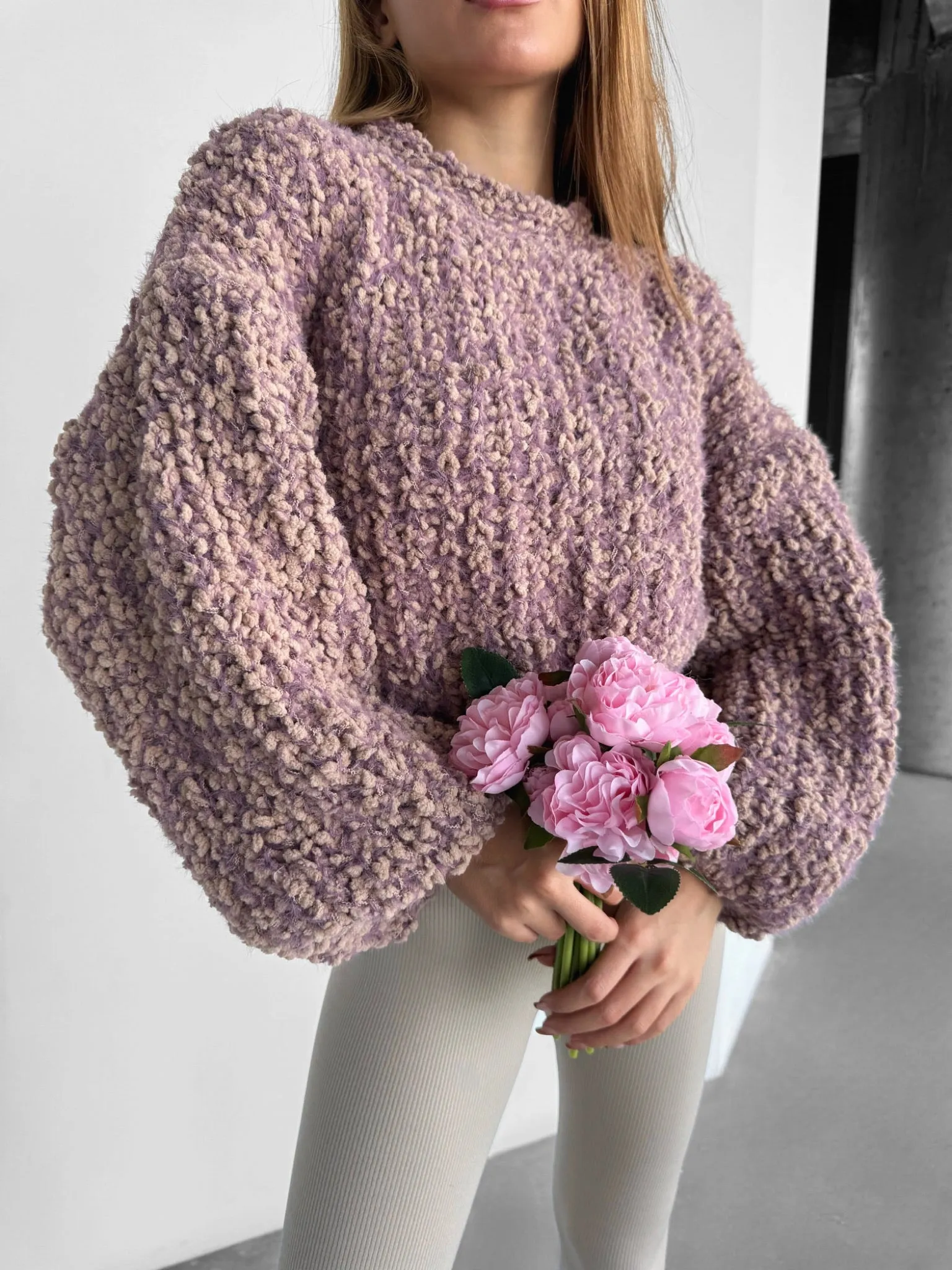 Balloon Crop Sweater - Pouder