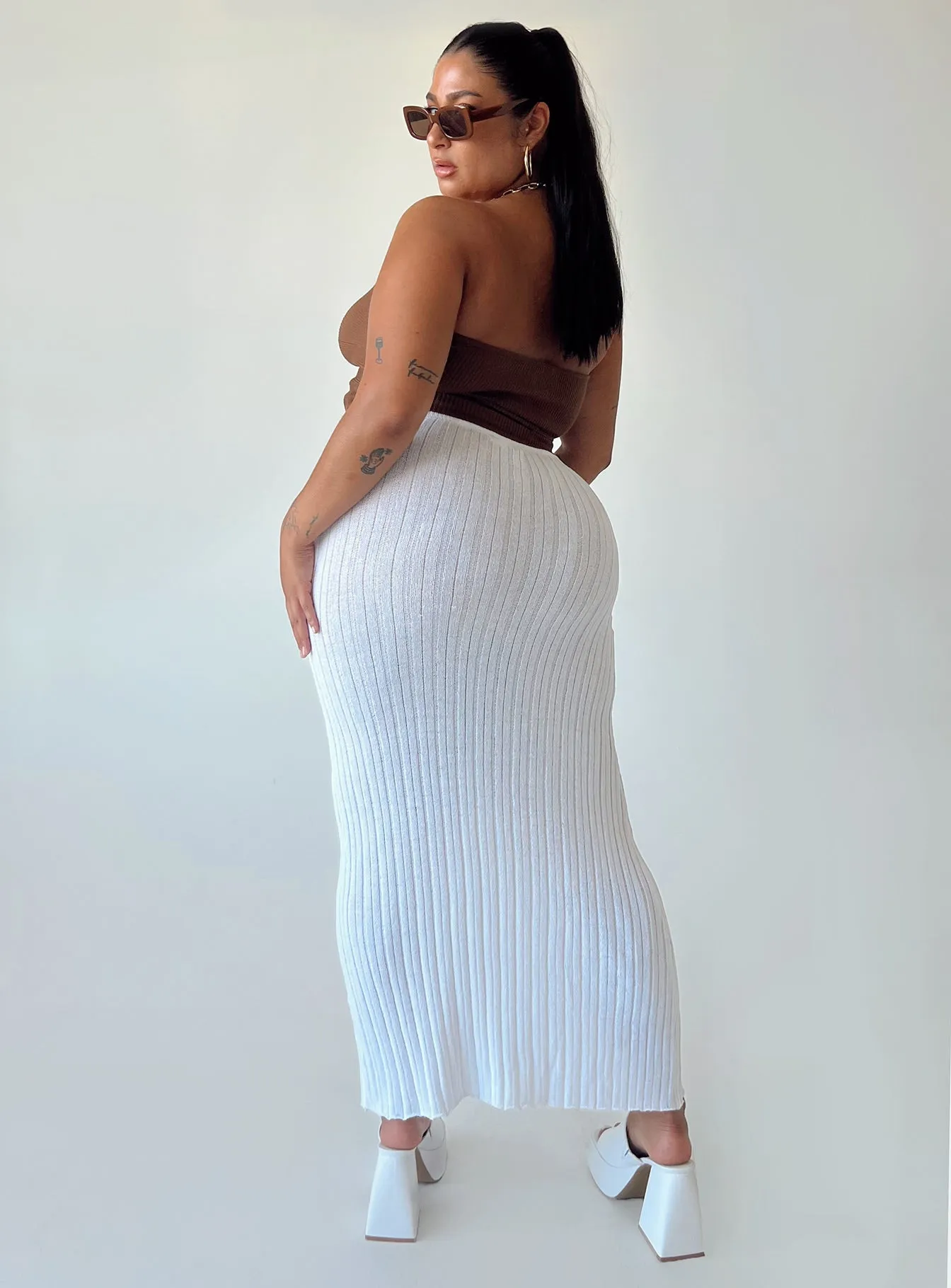 Belle Knit Maxi Skirt White Curve