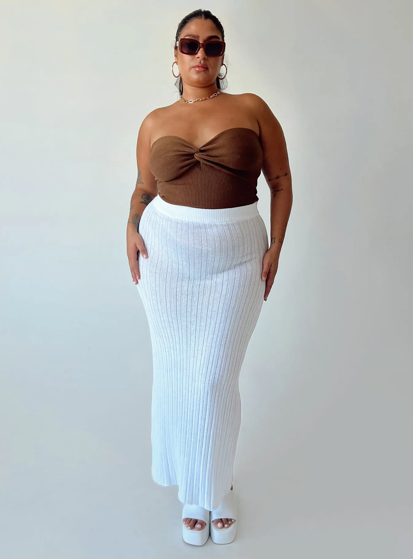 Belle Knit Maxi Skirt White Curve