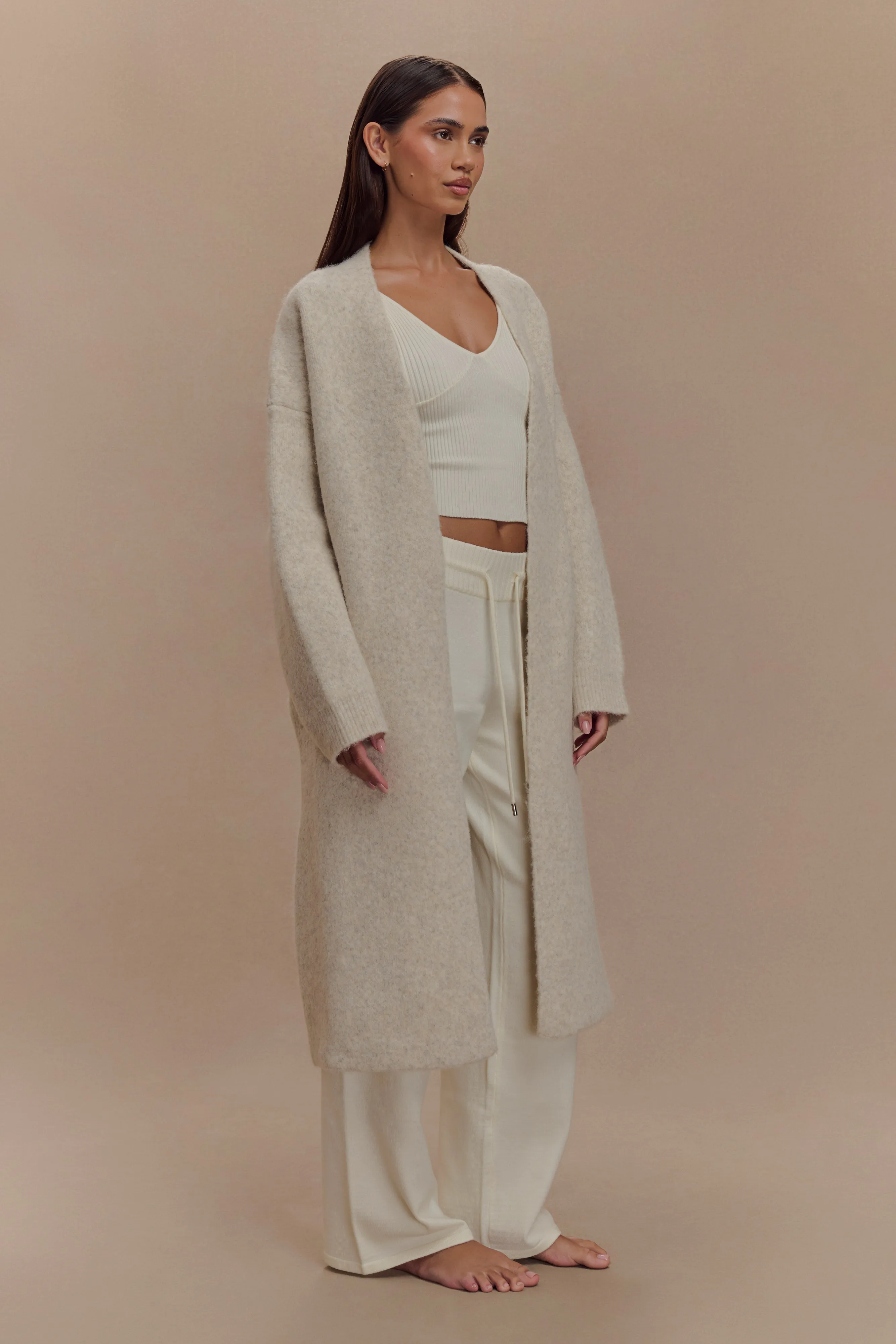 Benson Maxi Knit Cardigan - Cream Marle