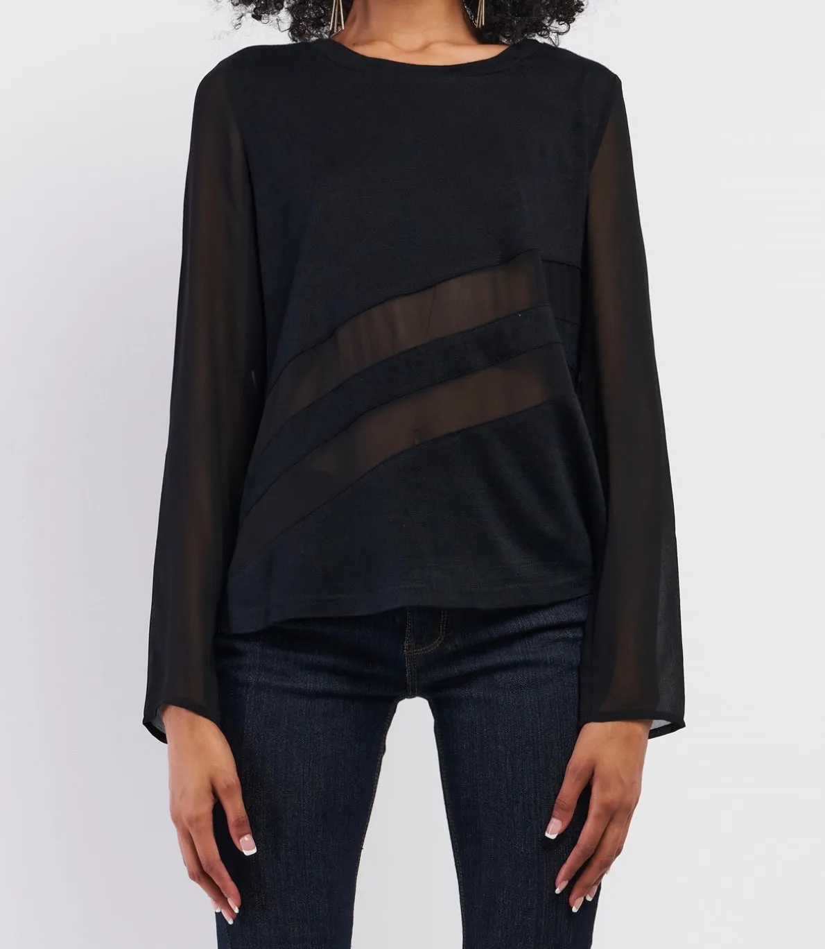 Black Long Sleeve Mesh Top