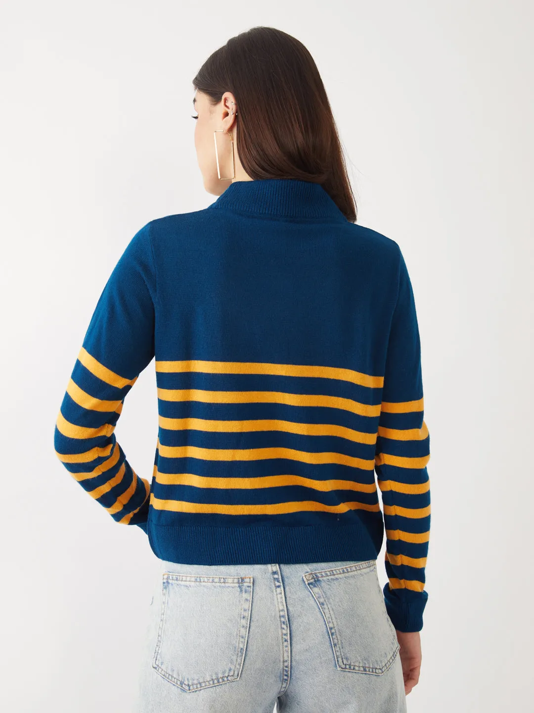 Blue Striped Crop Sweater