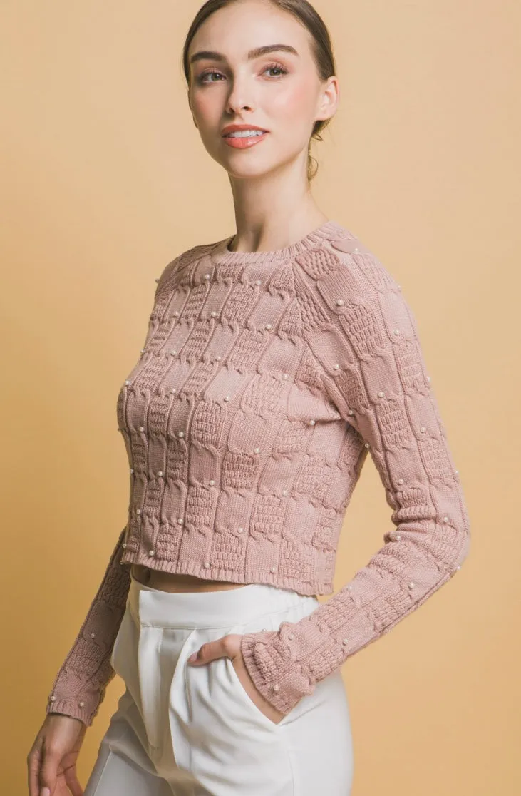 Blush Pearl Detail Crop Sweater