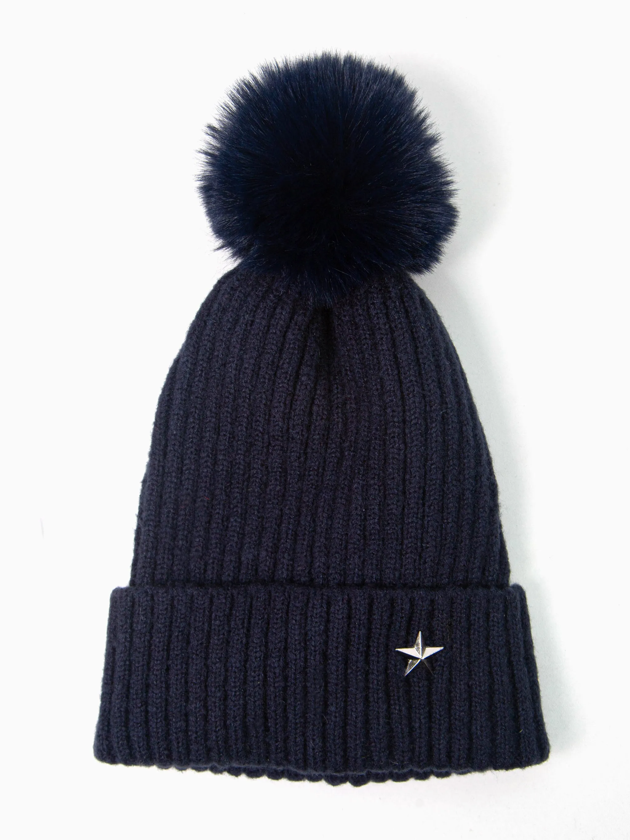 Bonnie Pom Pom Hat - Navy Blue, Silver Star