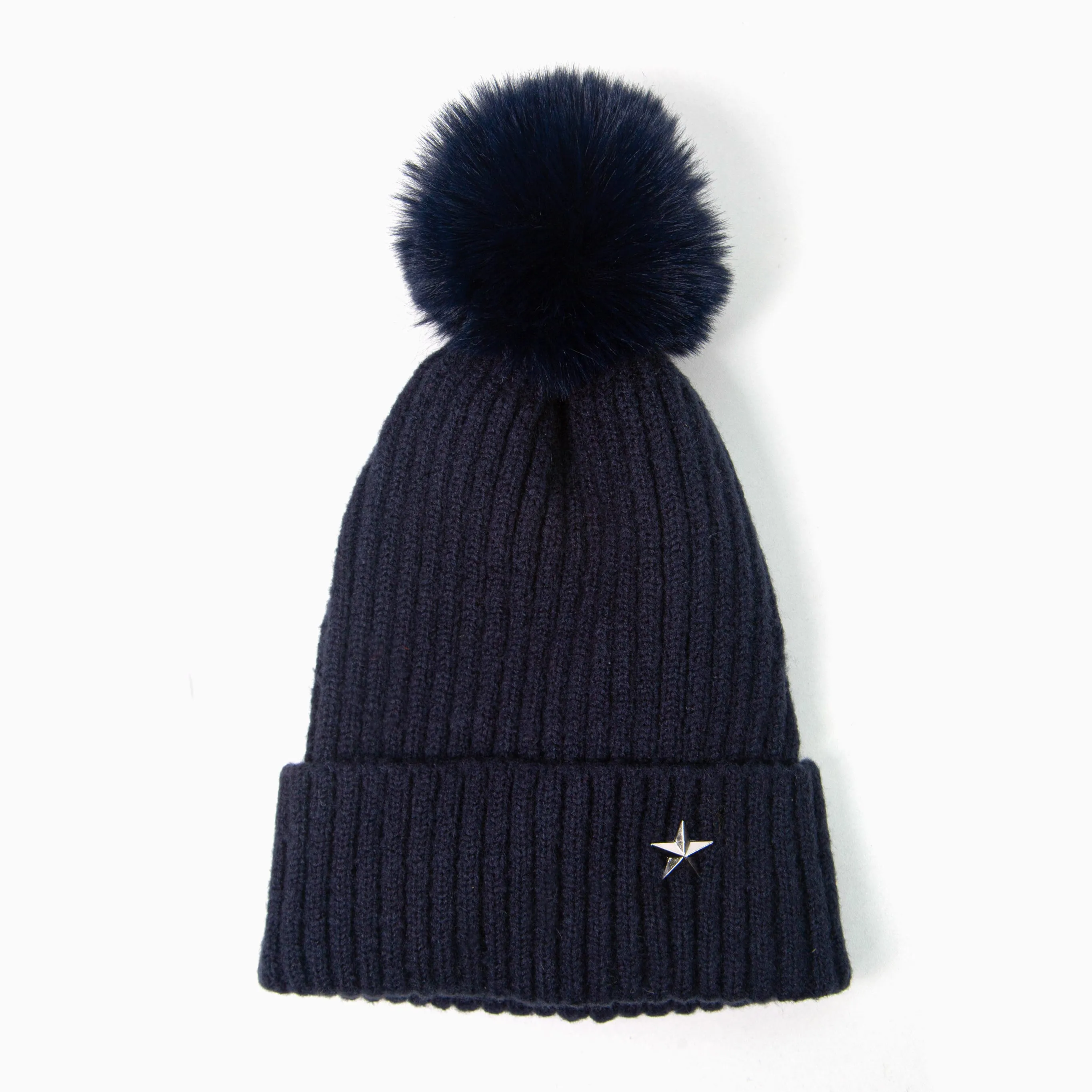 Bonnie Pom Pom Hat - Navy Blue, Silver Star