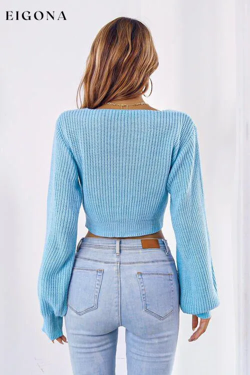 Bow V-Neck Long Sleeve Cropped Sweater