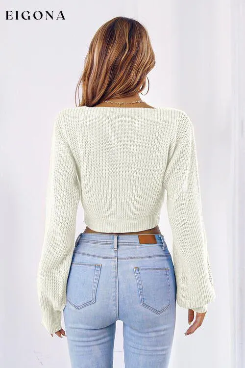 Bow V-Neck Long Sleeve Cropped Sweater