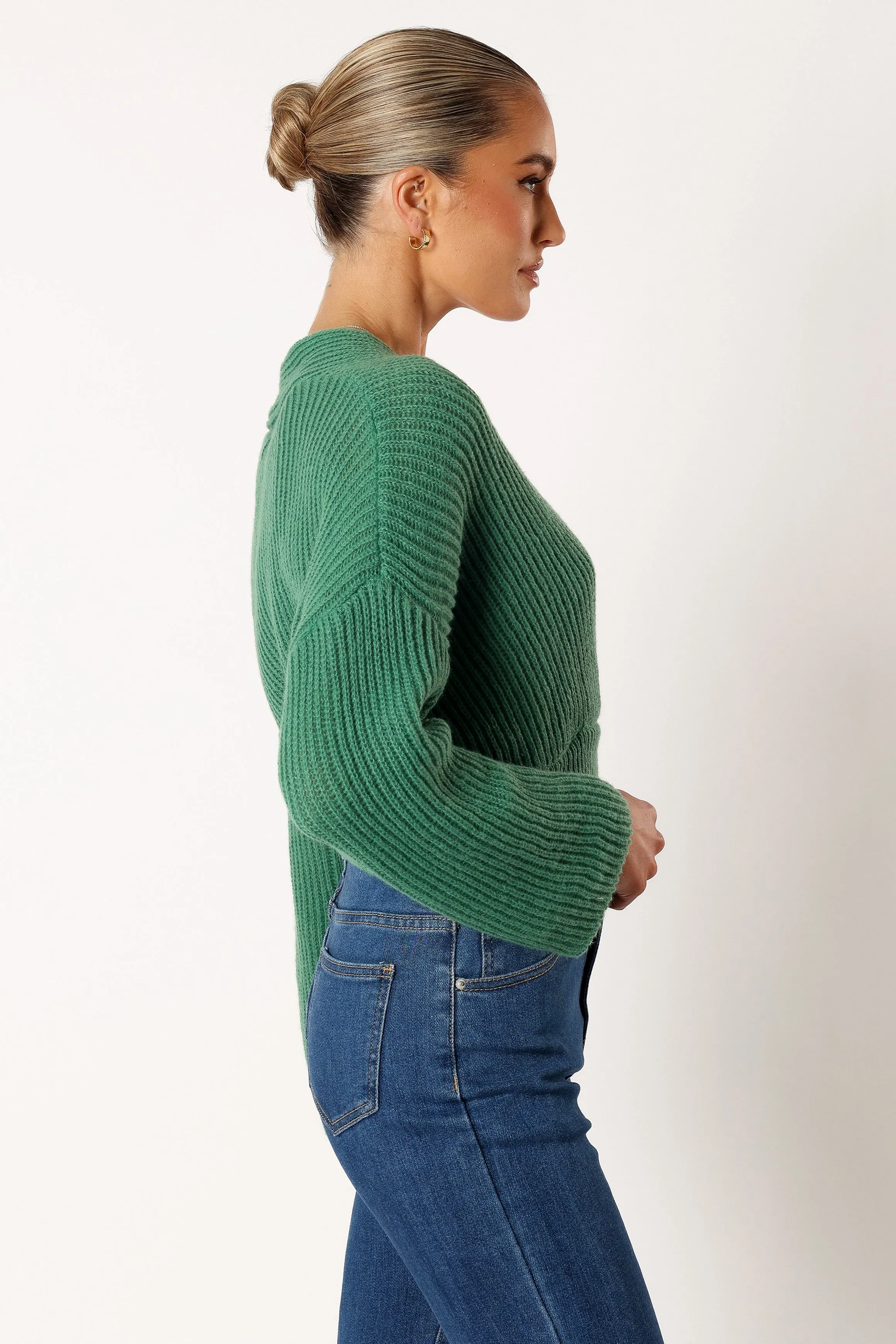 Brinley Crop Knit Sweater - Kelly Green