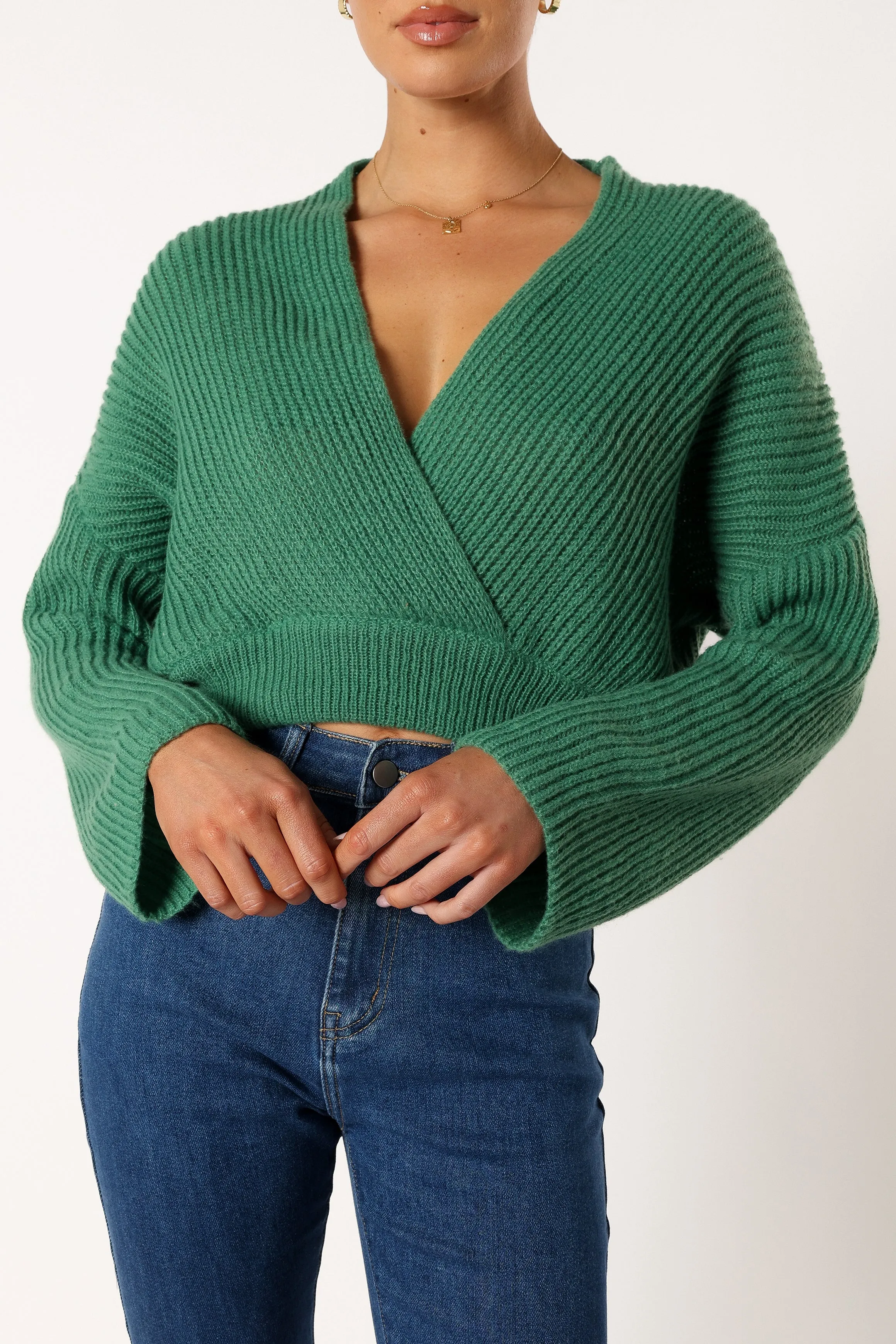 Brinley Crop Knit Sweater - Kelly Green