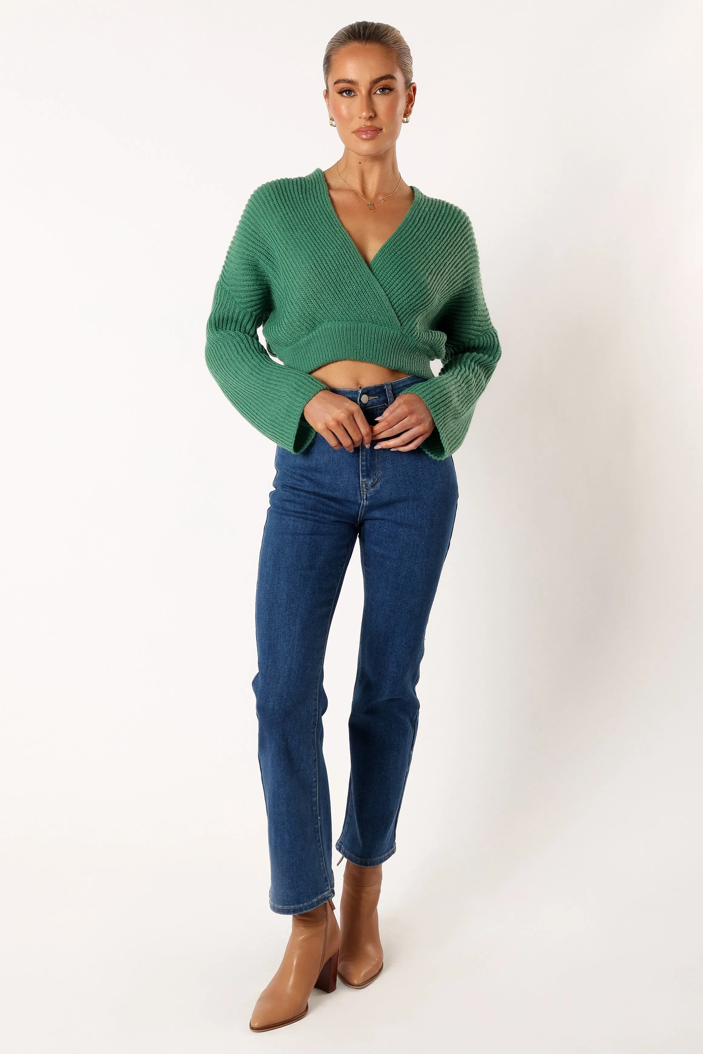 Brinley Crop Knit Sweater - Kelly Green