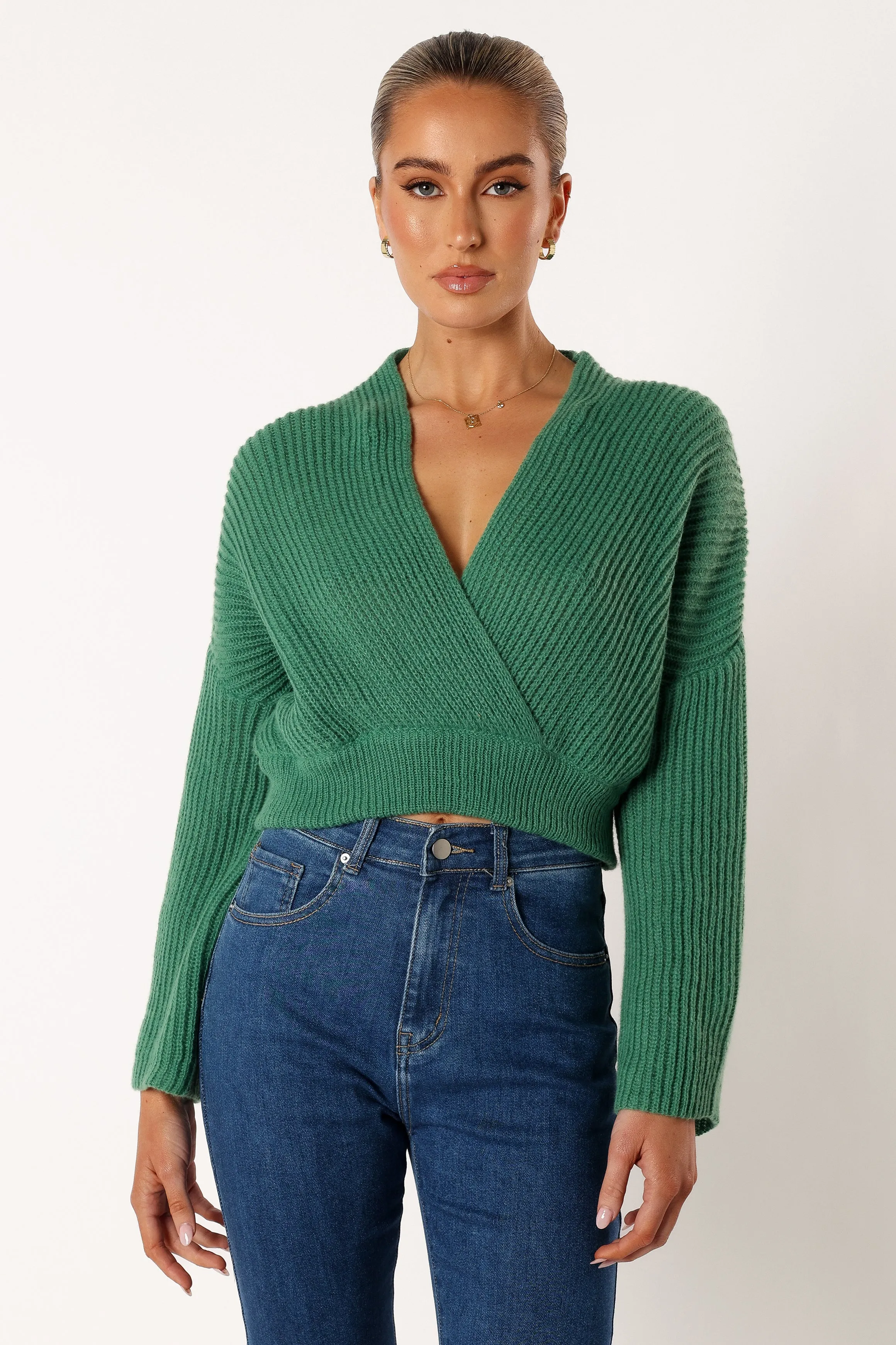 Brinley Crop Knit Sweater - Kelly Green