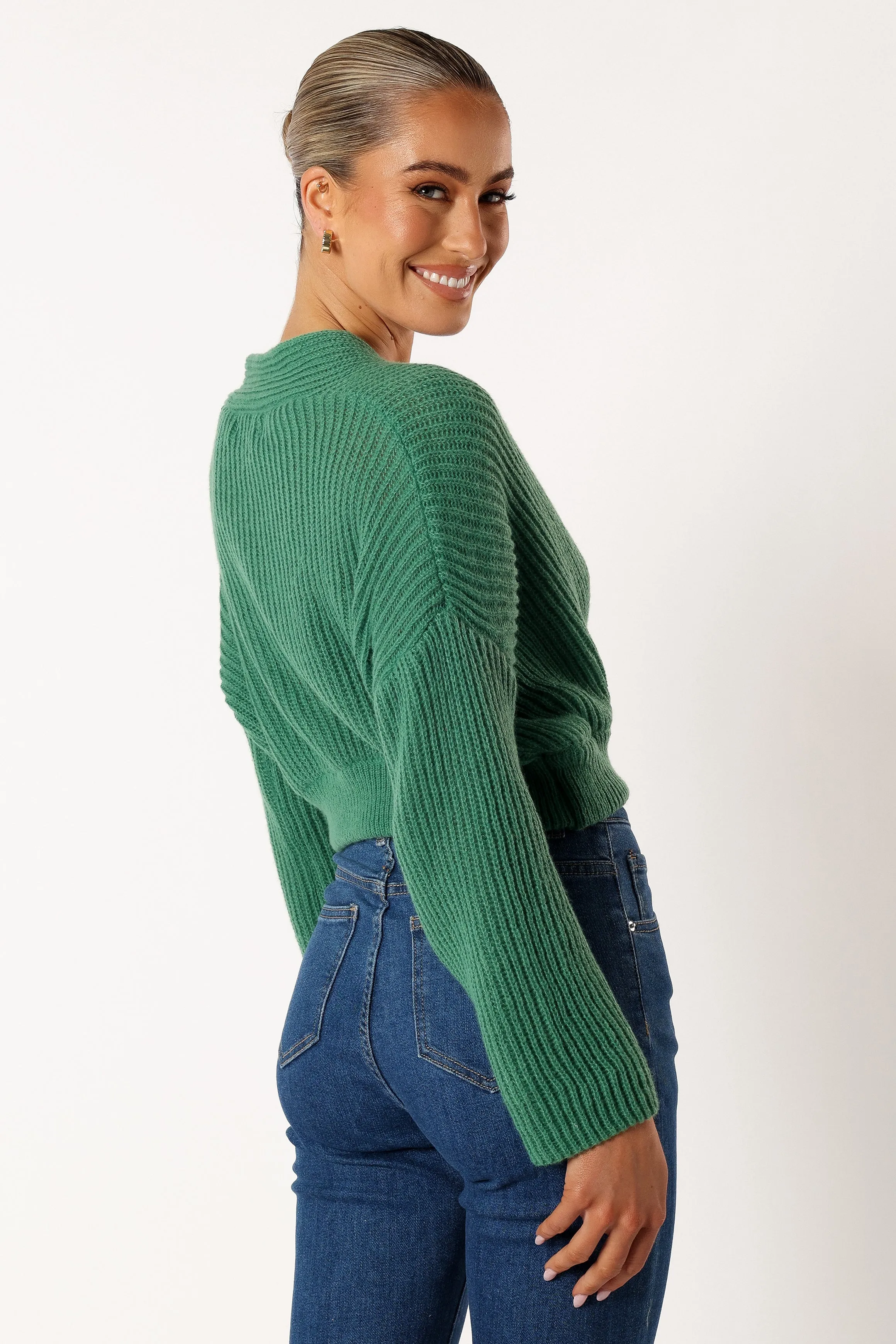 Brinley Crop Knit Sweater - Kelly Green