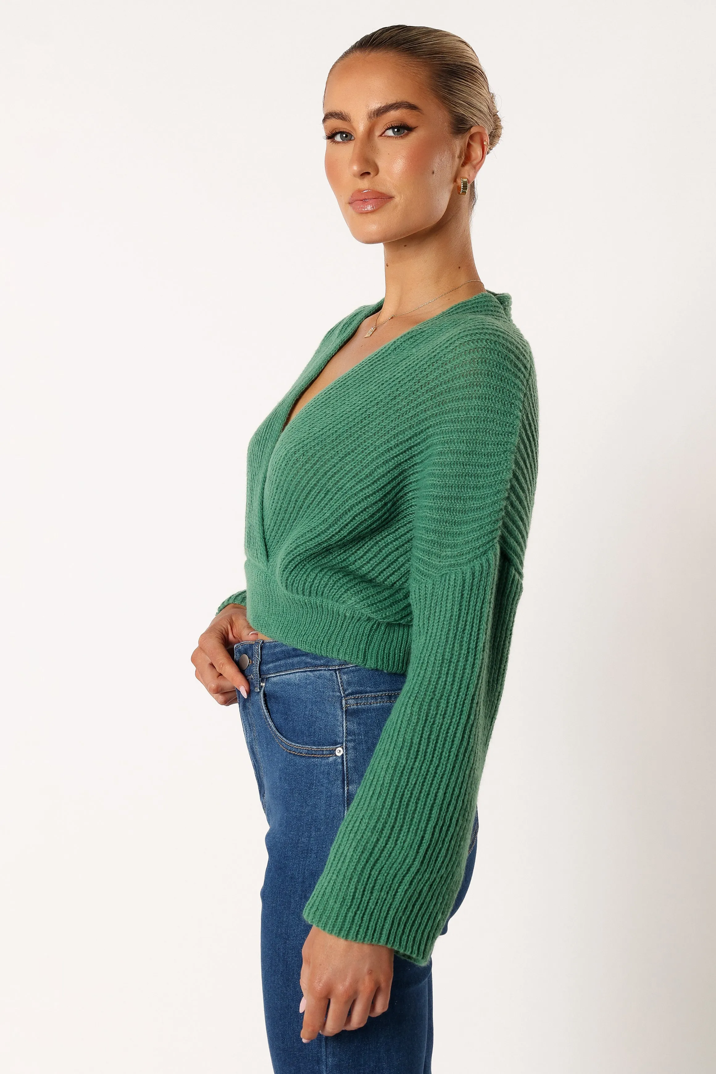 Brinley Crop Knit Sweater - Kelly Green