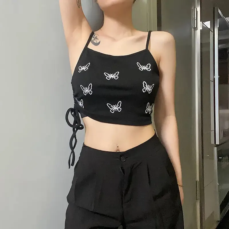 Butterfly Sleeveless Lace-Up Crop Top