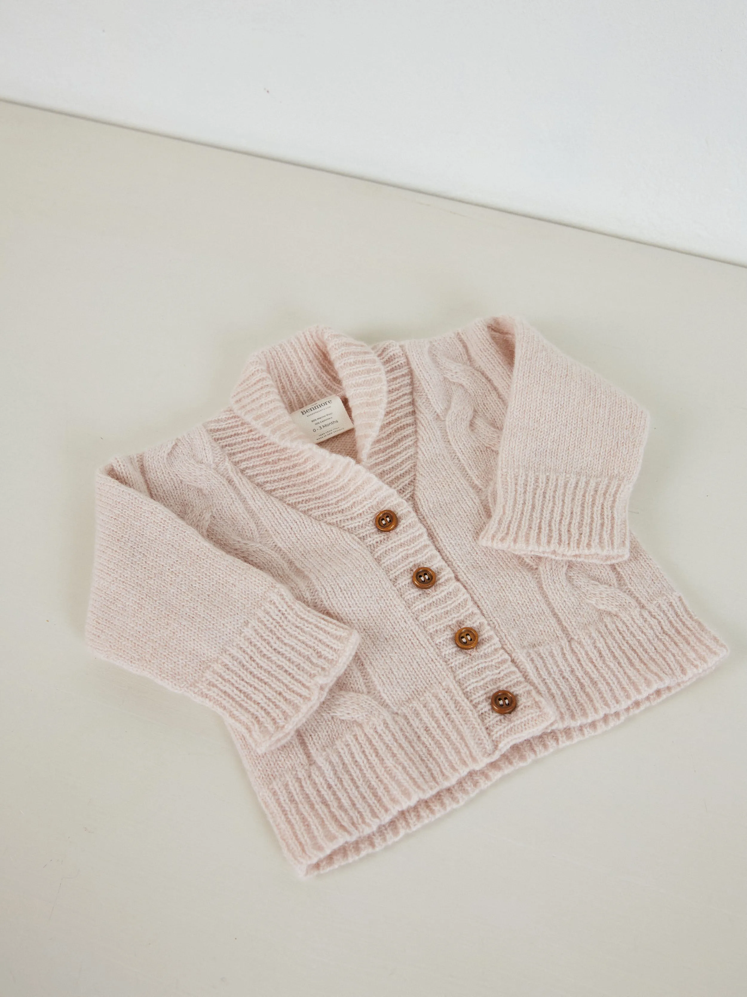 Cable Knit Hat & Cardigan Set | Blush Pink 6-12 Months