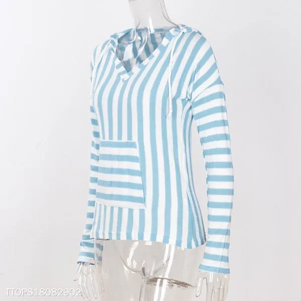 Casual Striped Hooded Long Sleeve Sweater