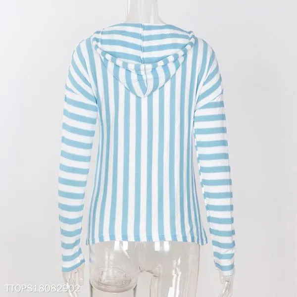 Casual Striped Hooded Long Sleeve Sweater