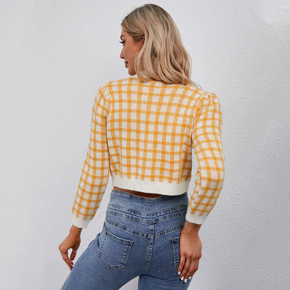 Checked Crop Wholesale Women Sweater