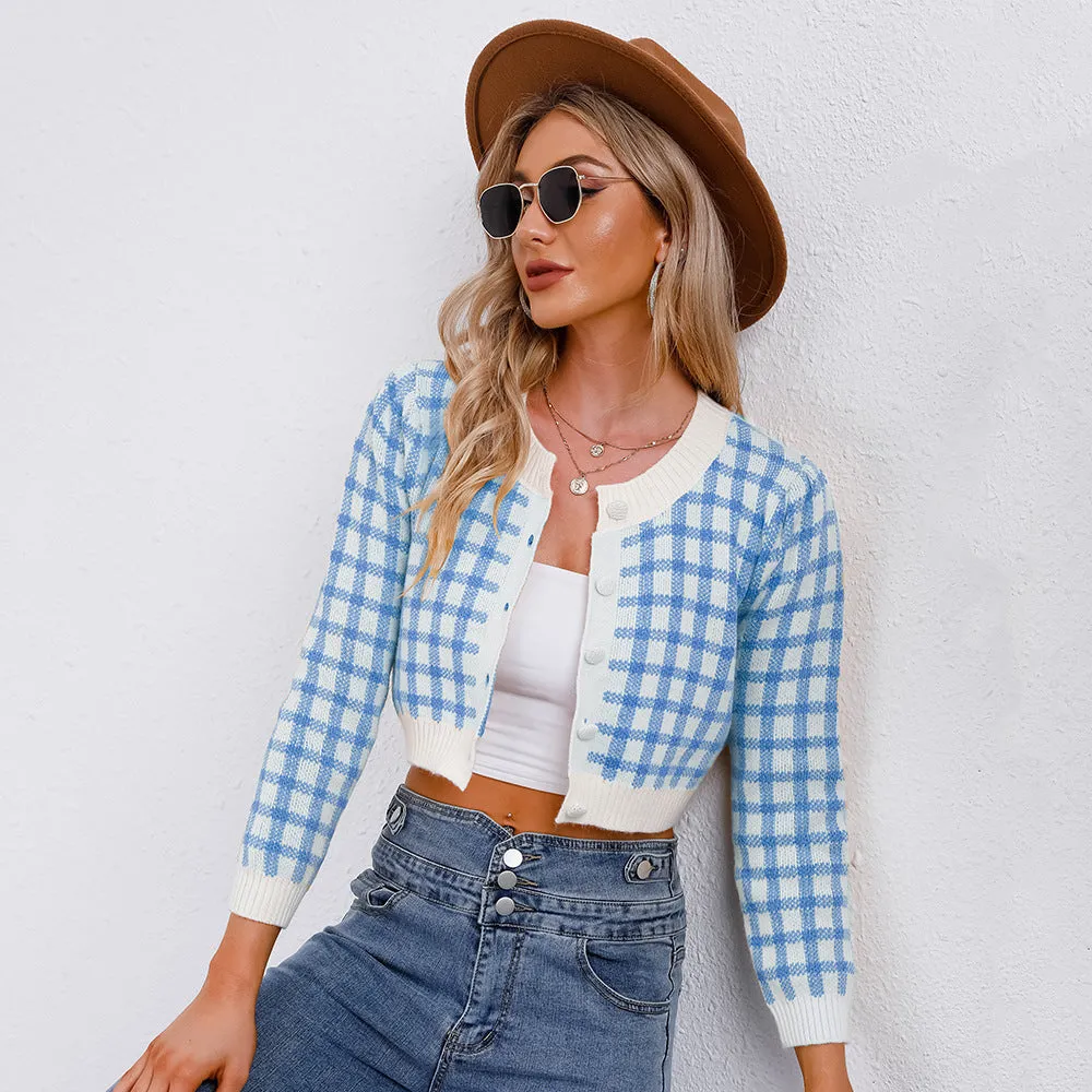 Checked Crop Wholesale Women Sweater