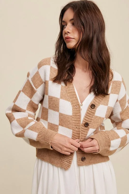 Checkered Crop Cardigan