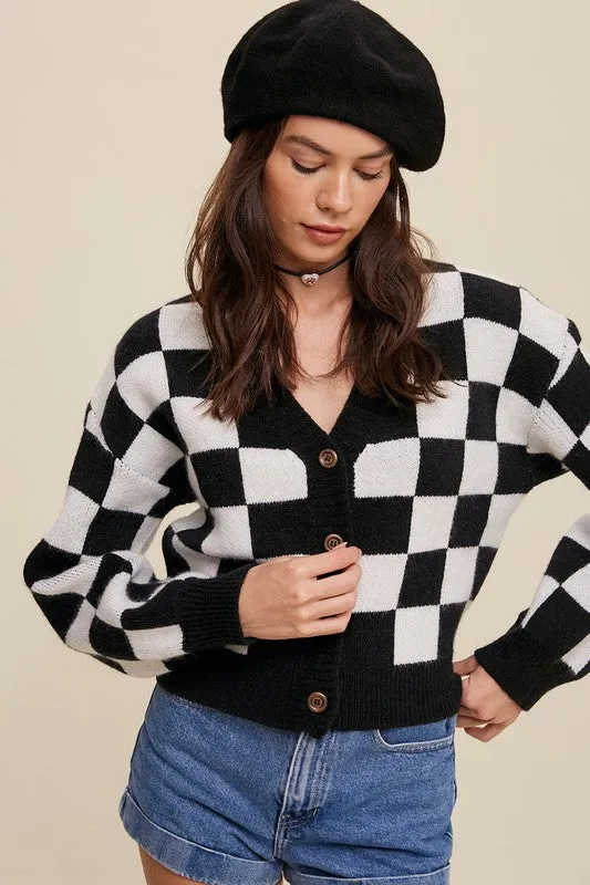 Checkered Crop Cardigan