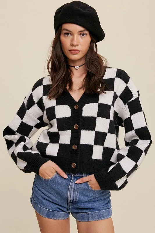 Checkered Crop Cardigan