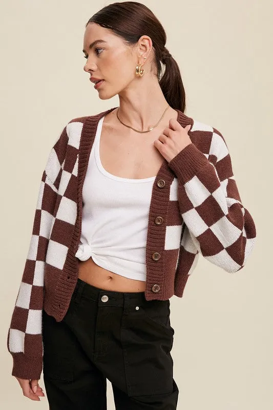 Checkered Crop Cardigan