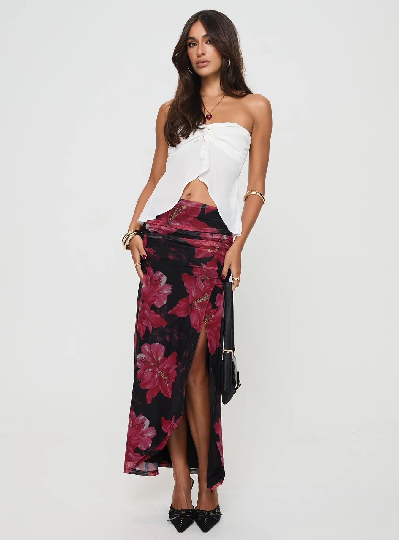 Cooperi Maxi Skirt Black / Red Floral