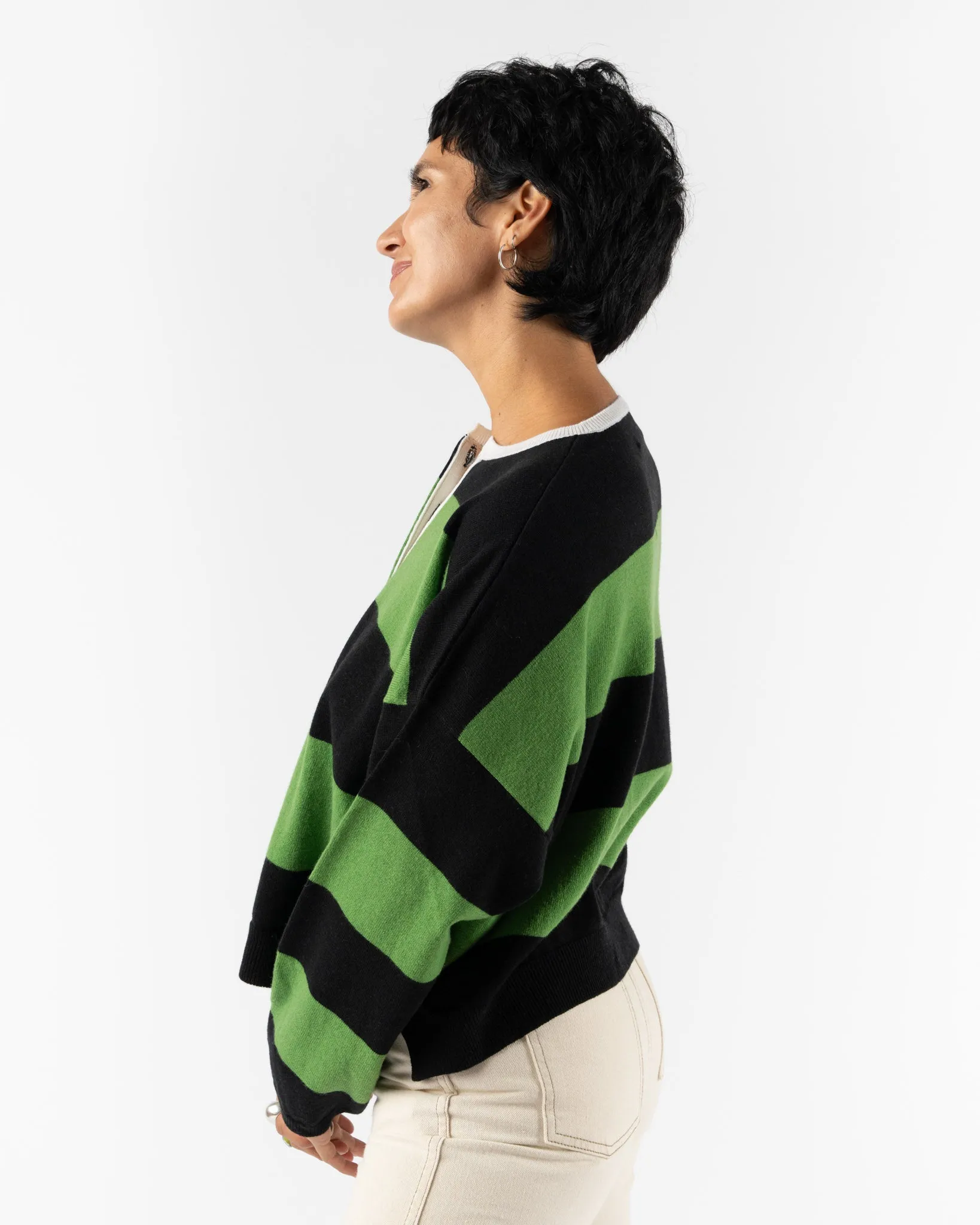 Cordera Merino Wool Striped Polo Sweater in Herba