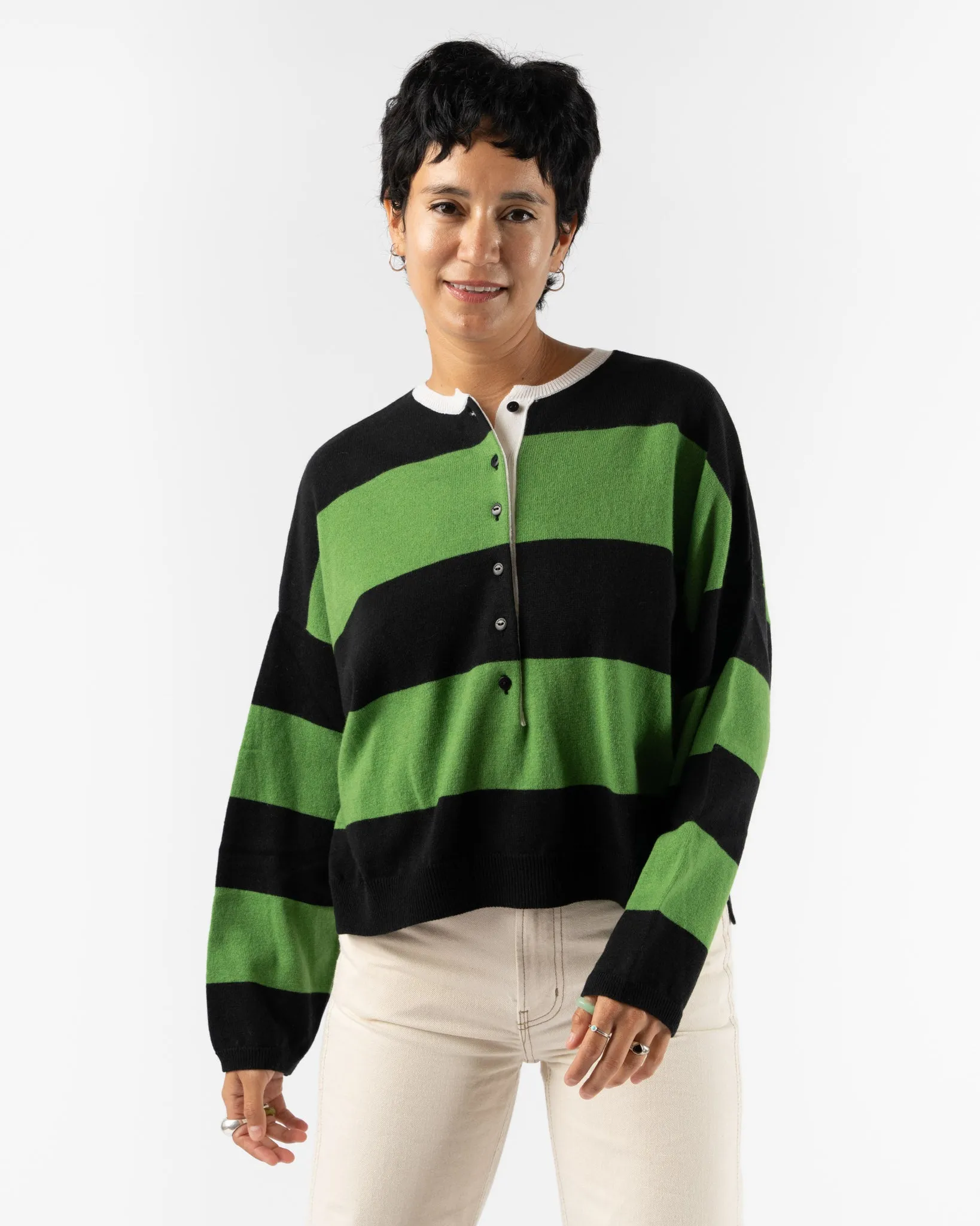 Cordera Merino Wool Striped Polo Sweater in Herba