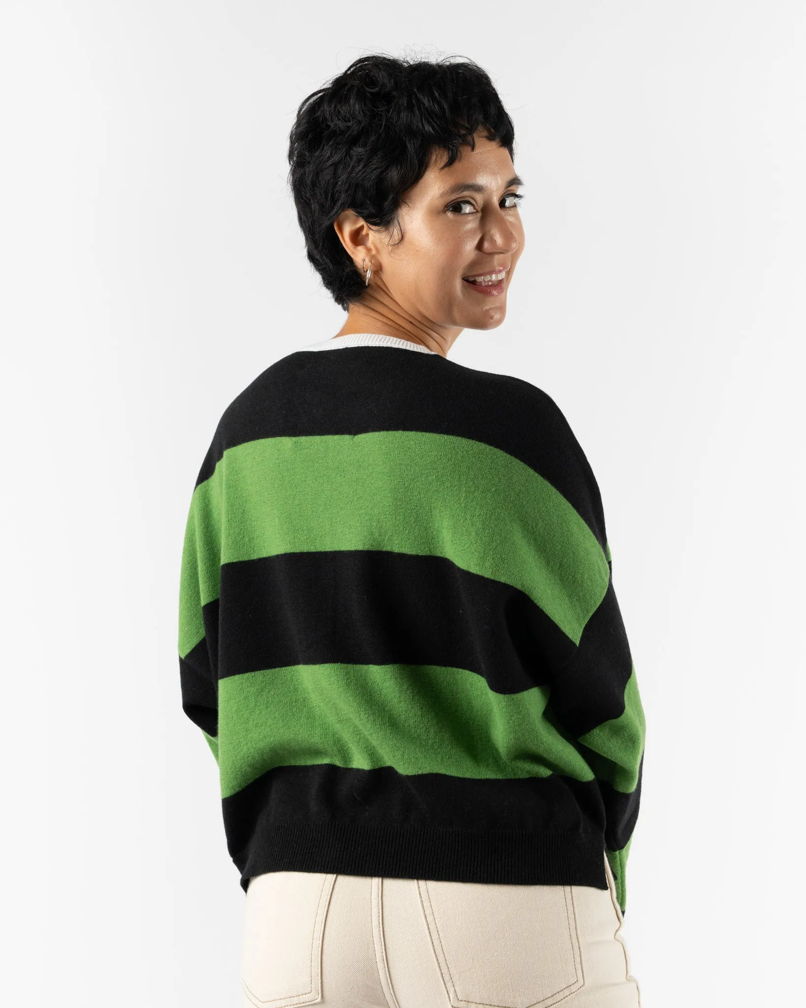 Cordera Merino Wool Striped Polo Sweater in Herba