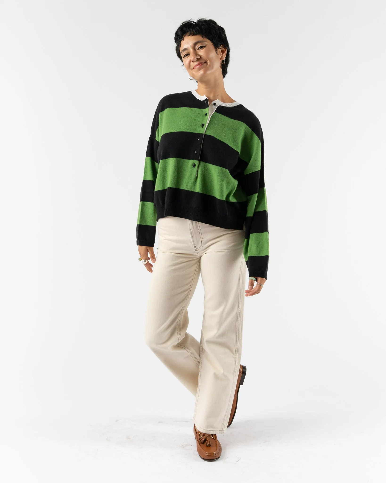 Cordera Merino Wool Striped Polo Sweater in Herba