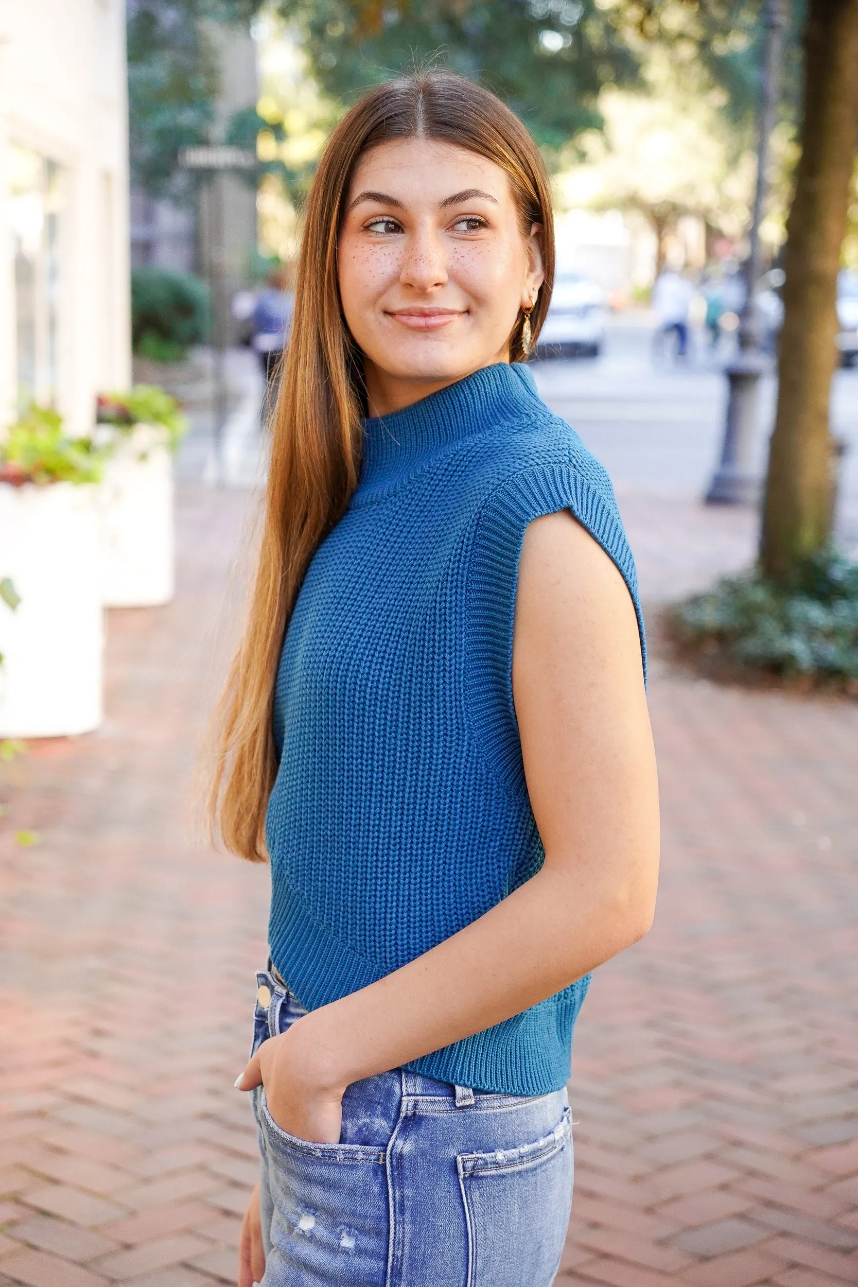 Crop Teal Knit Top