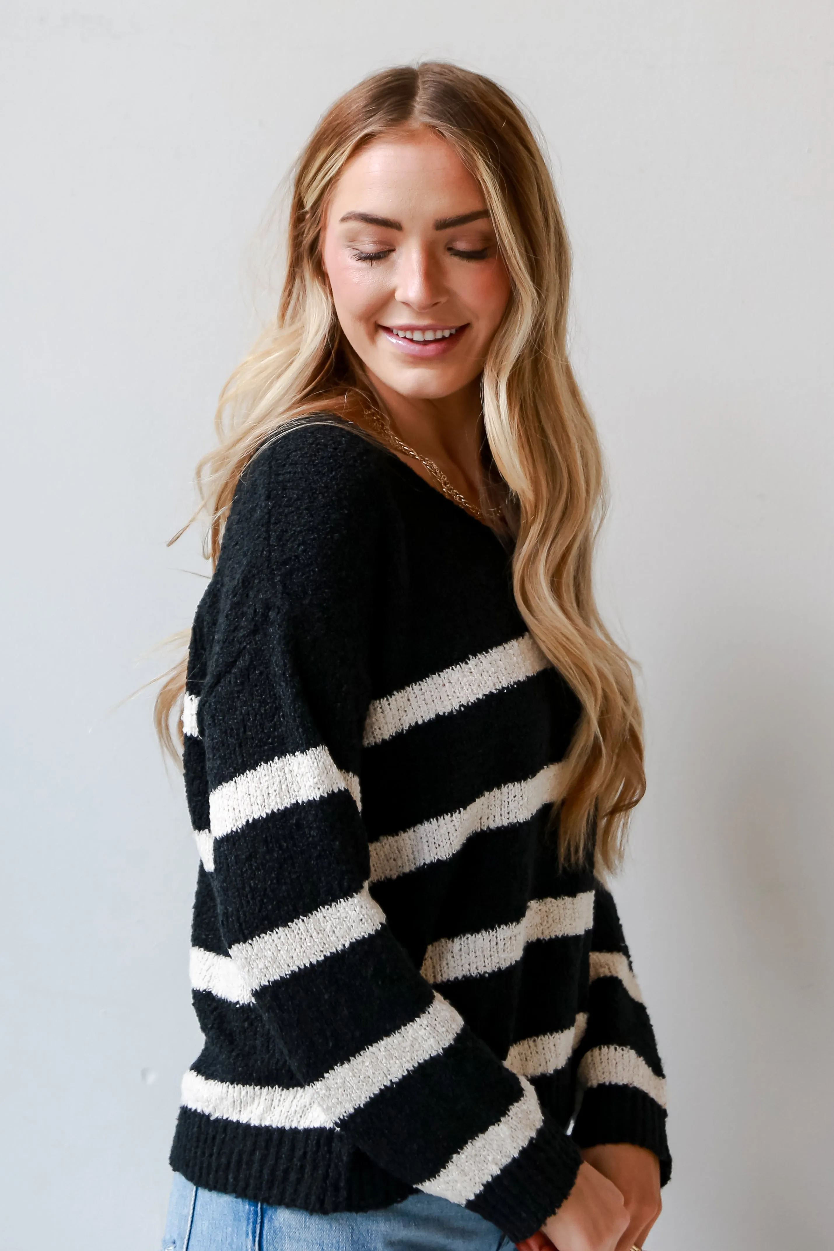 Cutely Cozy Black Striped Sweater