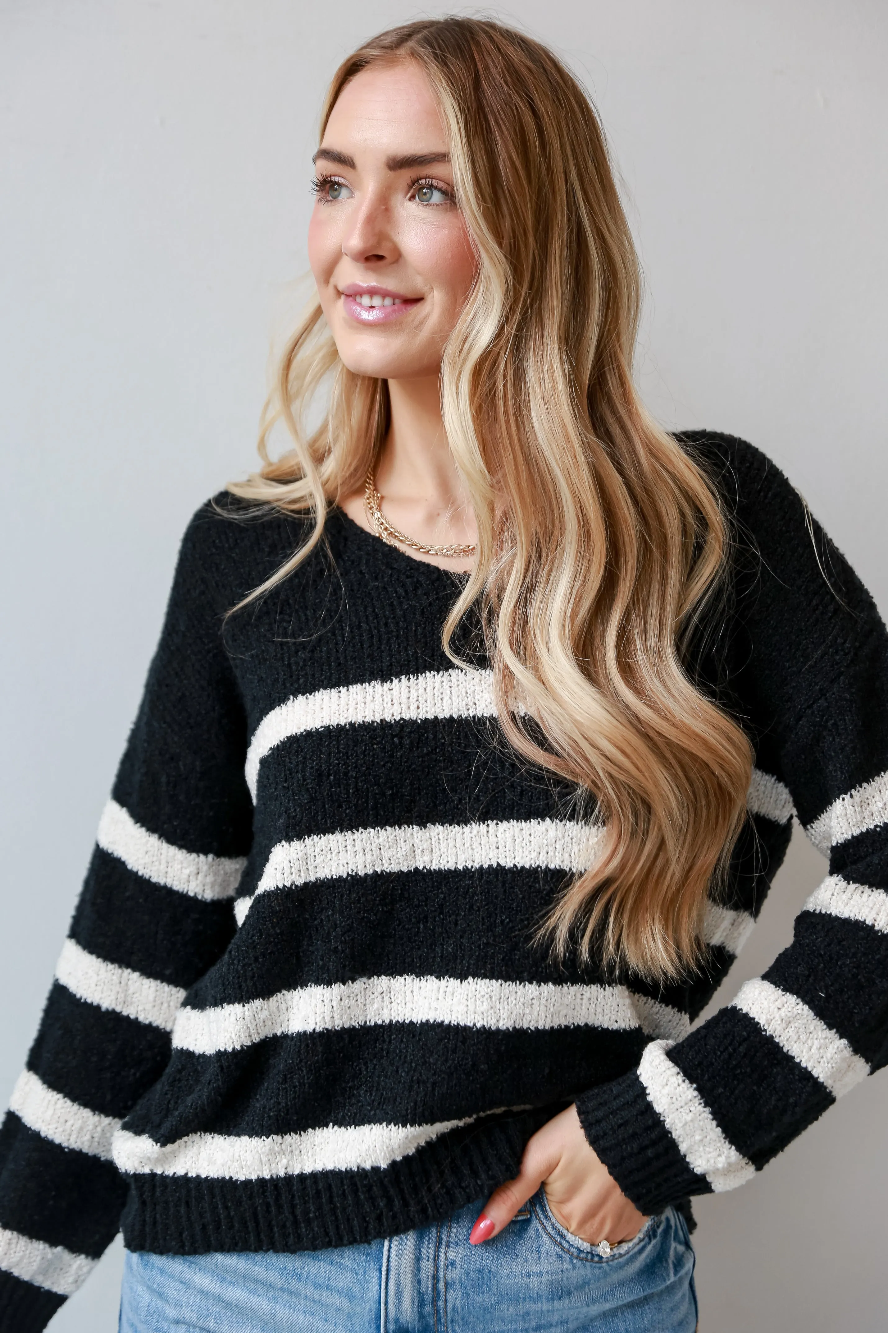 Cutely Cozy Black Striped Sweater