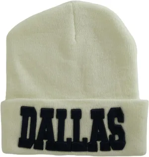 Dallas Adult Size Winter Knit Cuffed Beanie Hat (White/Navy)