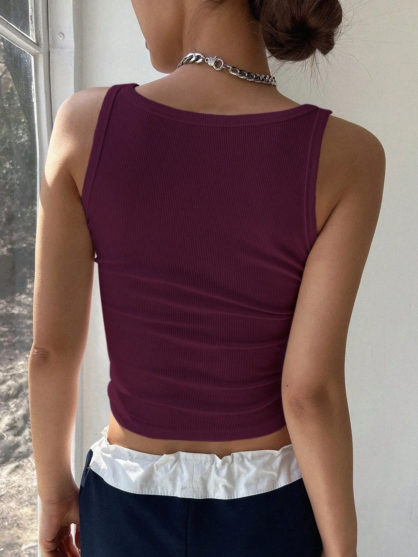 DAZY Solid Rib-knit Crop Tank Top