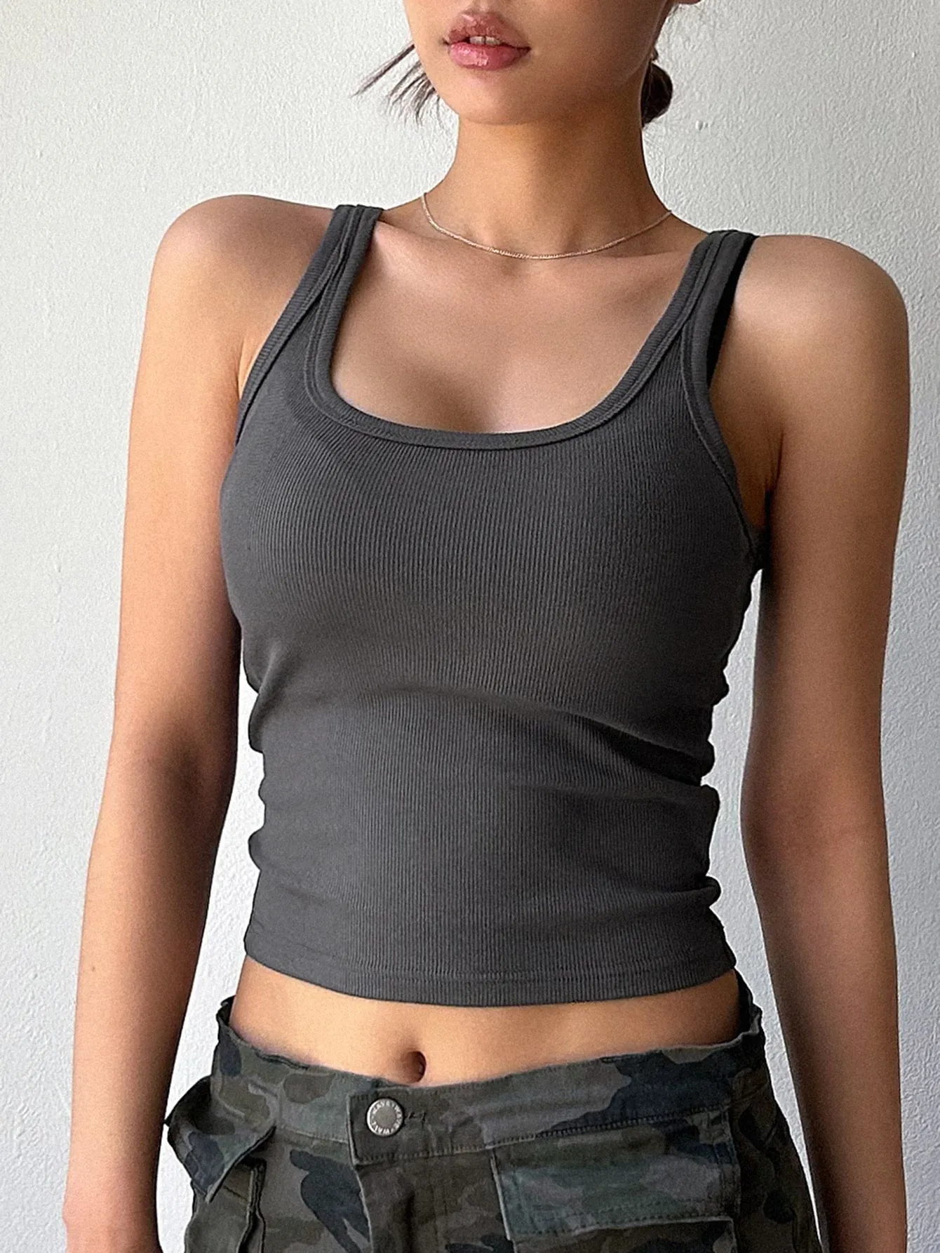 DAZY Solid Rib-knit Crop Tank Top