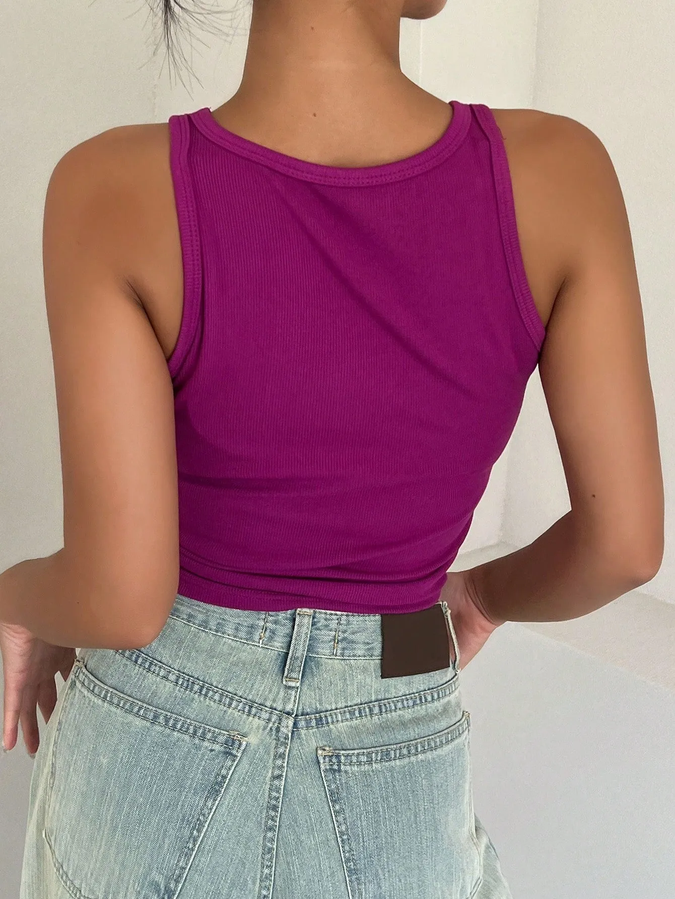 DAZY Solid Rib-knit Crop Tank Top