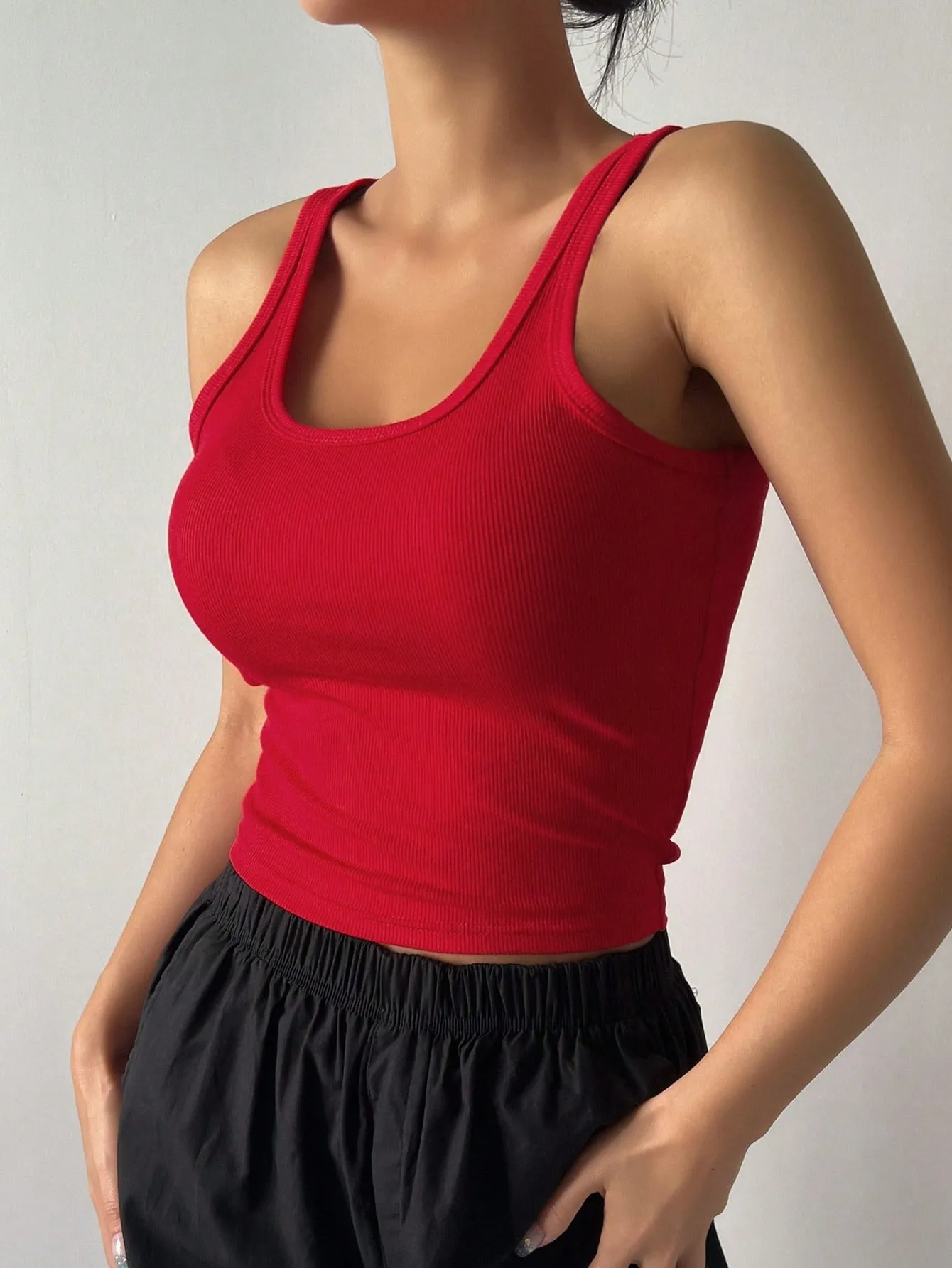 DAZY Solid Rib-knit Crop Tank Top