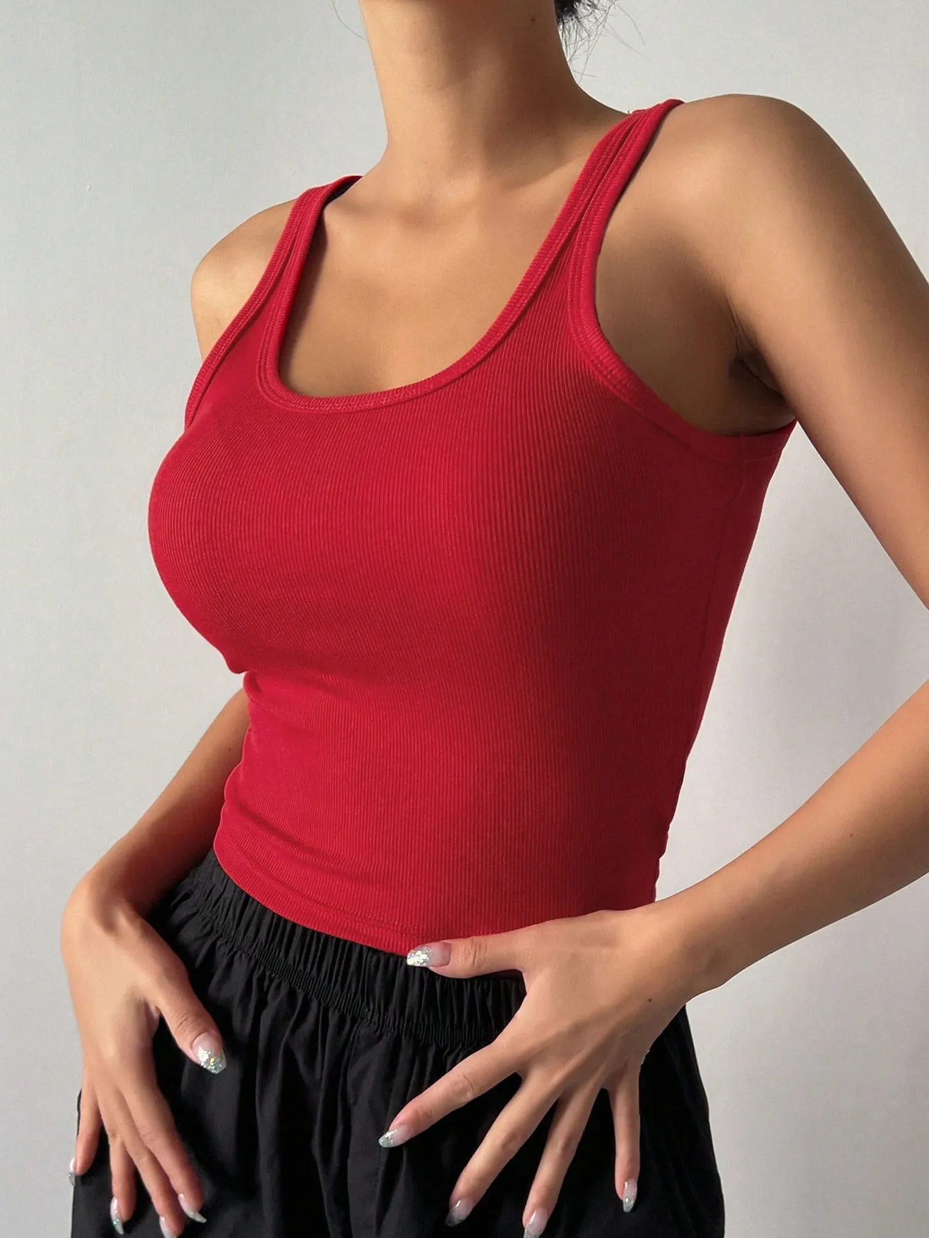 DAZY Solid Rib-knit Crop Tank Top