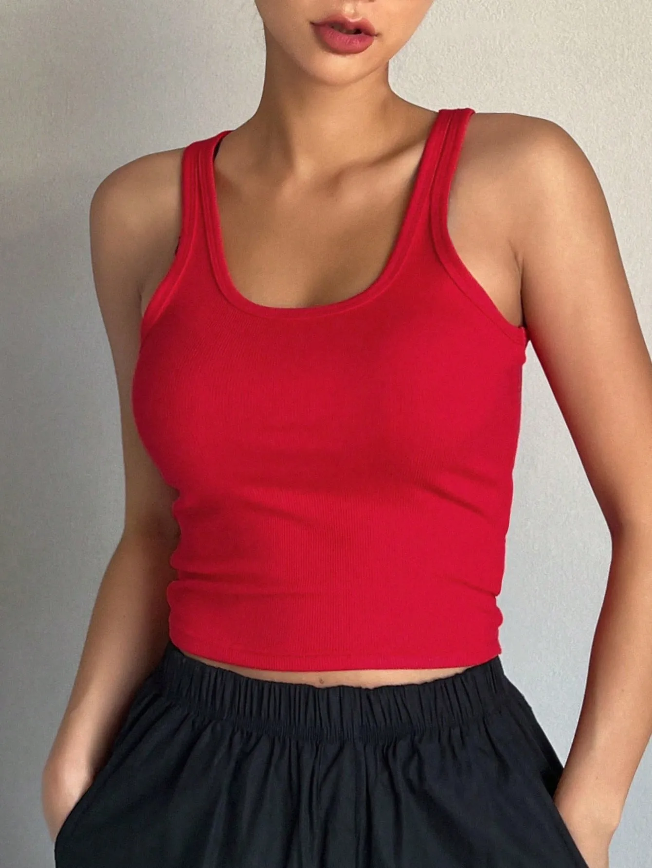 DAZY Solid Rib-knit Crop Tank Top